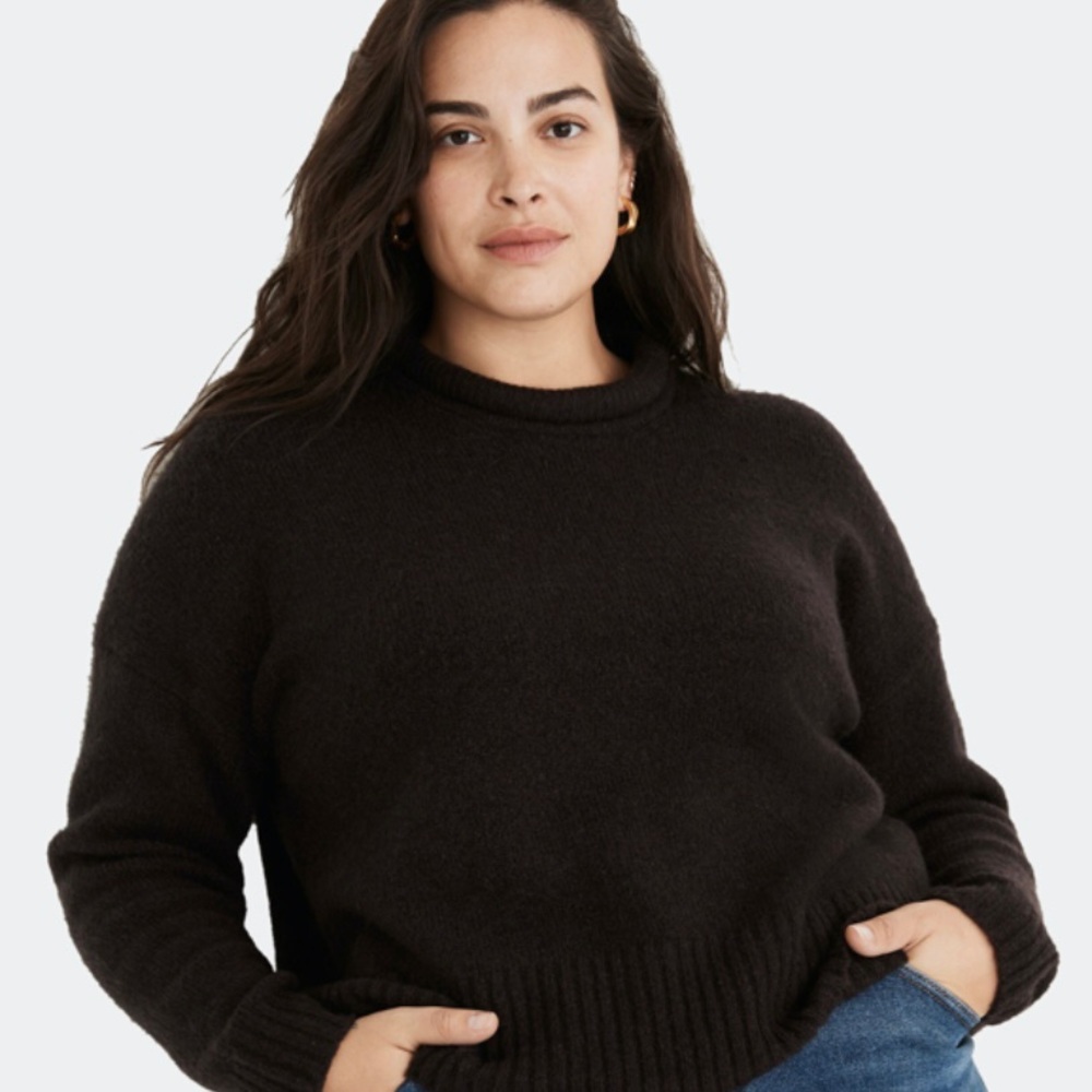 Madewell Luke Puff Neck Trim Brown Sweater